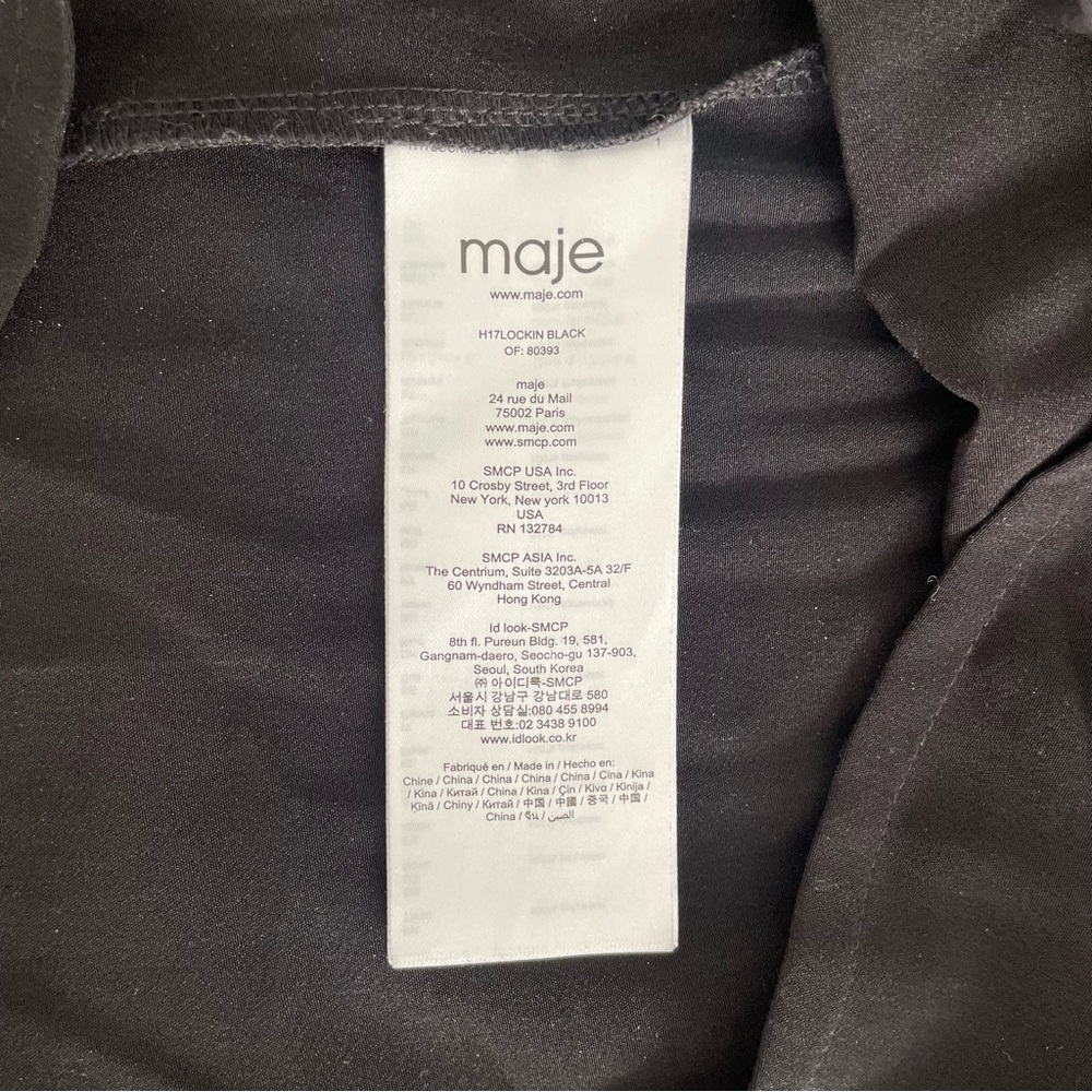 Maje "Lockin" Crepe Boat Neck Long Sleeve Black Pleated Blouse - Picture 12 of 15